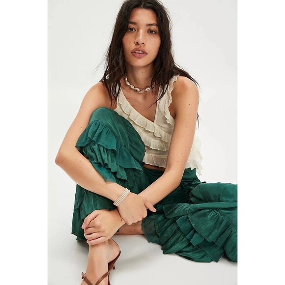 Free People Rock And Frill Pants Ruffle Tiered Smocked Mid Rise Pull-on M 283901 - Picture 2 of 8